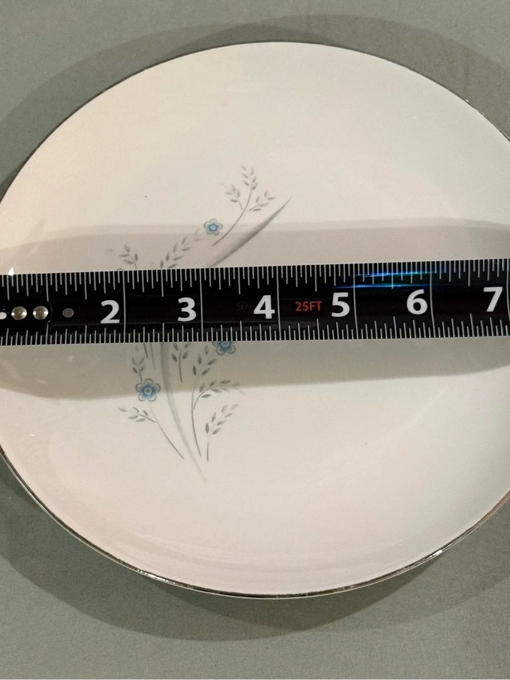 Kenmark KEM2 White 8” Salad Plate with Blue Floral Accent & Silver Rim set of 3